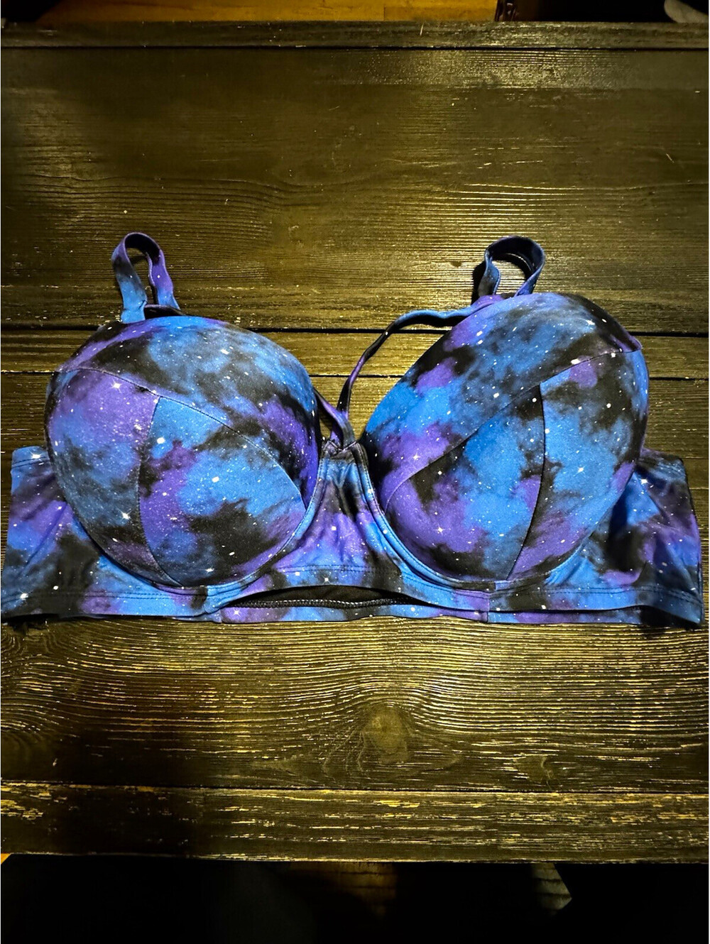 Hot Topic Galaxy Print Underwire Bikini Swim Top Size 3 Blue Purple Space
